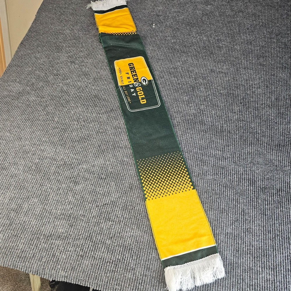Green Bay Packers Scarf Mens One Size Green Yellow NFL Football Fringe Ideagy